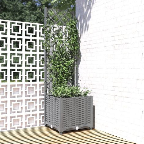 vidaXL Garden Planter with Trellis&Wheels Light Grey 40 x 40 x 136 cm