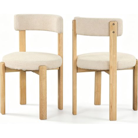 COSTWAY Chaise Salle a Manger en Peluche Bouclée Beige Lot de 2 (1/5)