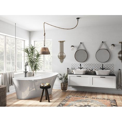 Baignoire îlot blanc brillant avec bonde chrome CALIMA 170x74 (1/5)