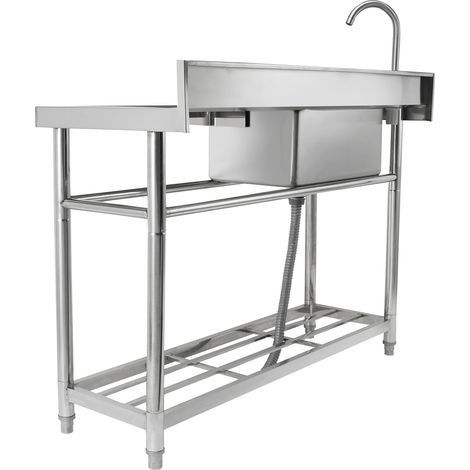 Mophorn Allzwecksp체lbecken aus Edelstahl, freistehendes kleines Sp체lbecken mit 1 Fach, Werkbankhahn und Beinen, 39,4x19,1x37,4 Zoll, gewerbliche Einzelbeckensp체len f체r Garage, Restaurant, W채scherei (1/5)