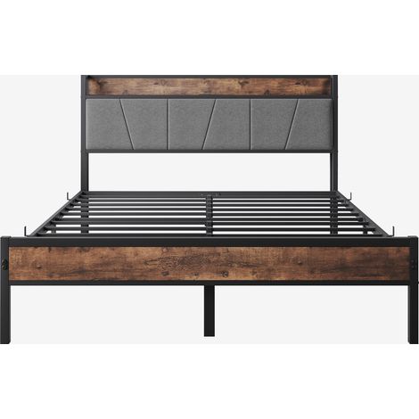 Cama 140x200 cm de metal y MDF con cabecero de almacenaje, HOMVRA (1/5)