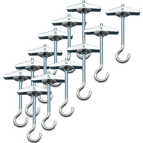 Crochets de plafond (lot de 12) avec ressort et chevilles à bascule pour fixation murale et robustes. (1/5)
