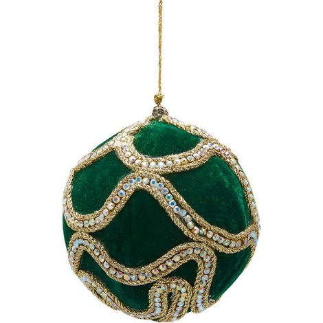 Pallina in velluto colore verde con decori oro per albero di Natale decorazioni natalizie -Ø 12 cm (1/2)