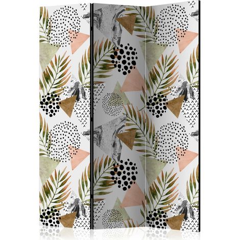 Paravent Design Géométrie et Motifs Tropicaux Décoratif - Rose et Gris (1/5)