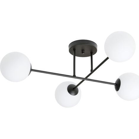 Plafoniera Moderna Morrigan 4 Luci In Acciao Nero E Sfere In Vetro Bianco (1/5)