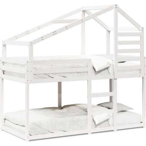 Lit superposé blanc (matelas non inclus), 80x200 cm, bois de pin massif. (1/5)