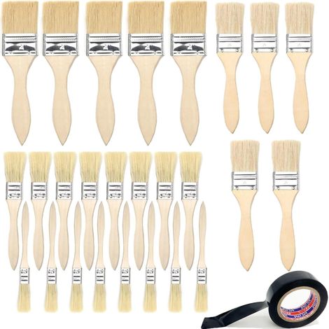 Lot de 26 pinceaux Plats, 12/25/38/50 mm de Large Pinceaux de Peinture - avec Manche en Bois - pour peintures, Vernis, colles - Pinceau Plat à lasure pour Bricolage, Fournitures de Peinture (1/5)