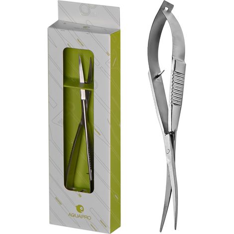 Forbici per acquario curve da 16 cm, per la cura delle piante in acquario e terrario, in acciaio. (1/4)