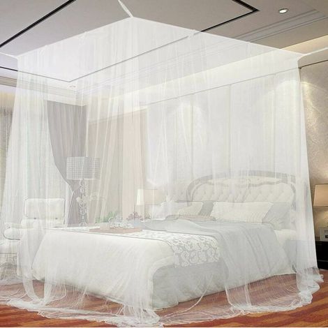 GENERIC-Moustiquaire de Lit Porte Simple, Grand Carrée Moustiquaire pour Lit Extra Large, Moustiquaire Baldaquin Intérieur et Extérieur pour Lits Simples et Doubles, Blanc, 200x180x160cm（L x W x H） (1/5)