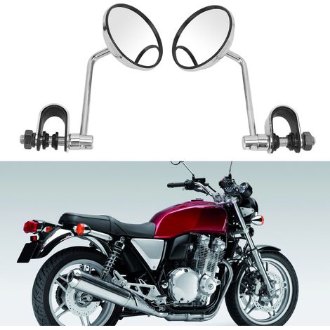 Silberner Klemm-Rückspiegel für Retro-Motorradlenker, runder konvexer Rückspiegel (JP-2057-1 silber) (1/5)