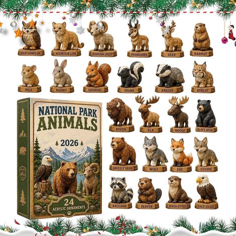 Calendario dell'Avvento in acrilico 2D con animali, 24 giorni, mini animali del parco (1/5)