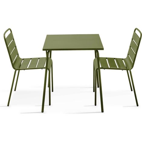 Ensemble table de jardin carrée et 2 chaises vert Kaki - Palavas