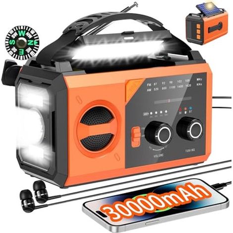 Radio portátil de emergencia con función de carga: radio solar AM/FM 8 en 1 con batería externa e iluminación. (1/5)