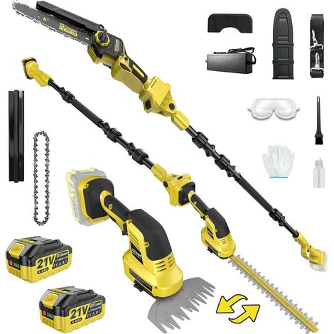 6 in 1 Cordless Edge Cutter and Pole Ideal for Wax Cutting 8 Inch Mini Chainsaw and Edge Cutter, Brushless Motor, Adjustable from 0 to 180°, Extends Up to 4.5 M, 2 x 4.0 Ah Batteries (1/5)