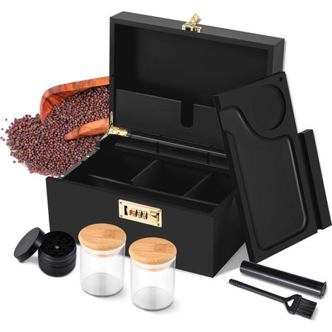 Boîte de rangement en bambou avec plateau, modèle haut de gamme à étagère décorative. Idéale pour la maison, ensemble avec étagères et supports pour verre (1/5)