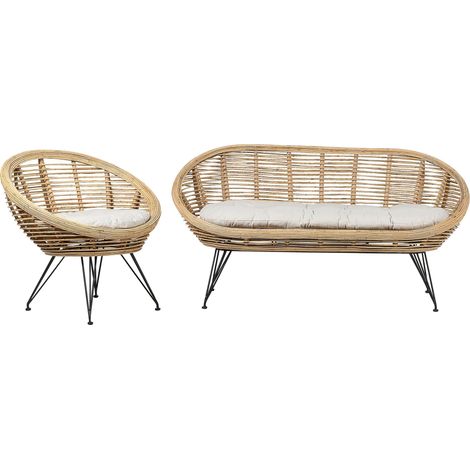 Set divano 3 posti Rattan Beige chiaro Cuscino in tessuto di cotone Resistenza media Interno Esterno Naturale Maratea (1/5)