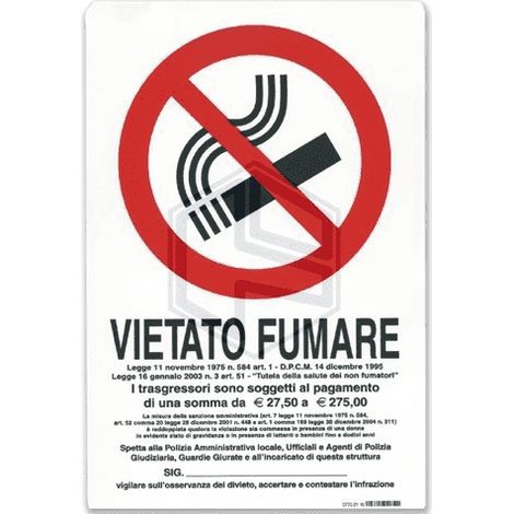 PUBBLICENTRO - CARTELLO VIETATO FUMARE 300X200mm IN PVC