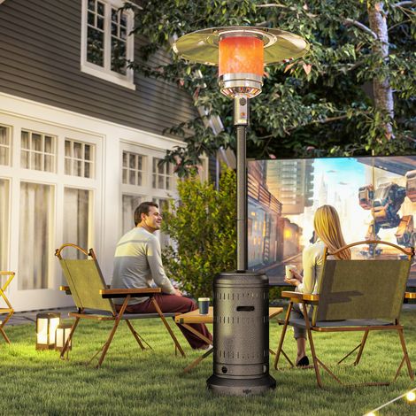 Stufa a Gas/Propano da Esterno 11kw, con Spegnimento Automatico e Rotelle, Riscaldatore da Esterno Portatile, per Patio, Giardino e Terrazzo, 82x82x223 cm, Marrone Scuro (1/5)