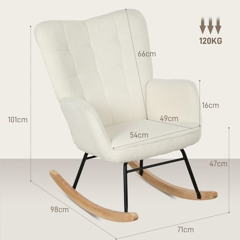 Schaukelstuhl in Vliesoptik mit Armlehnen, Ergonomischer Sessel mit Holzkufen, für Wohnzimmer, Schlafzimmer, Weiß (1/5)