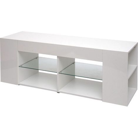 TV-Rack HHG-640, TV-Board Fernsehtisch Lowboard TV-Schrank Kommode, Holz 50x144x40cm Staufach, hochglanz weiß