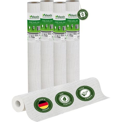 Veluxis® Papier peint intissé haut de gamme 10,05 m x 0,53 m (aspect rayé avec structure textile, lot de 4) – sous-couche de rénovation de haute qualité pour murs lisses – Fabriqué en Allemagne