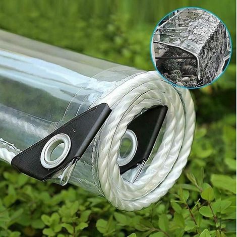 Filiyano-Bâche extérieure transparente en PVC de 1,5 x 1,8 m avec œillets - Protection imperméable, coupe-vent et résistante aux déchirures pour les (1/5)