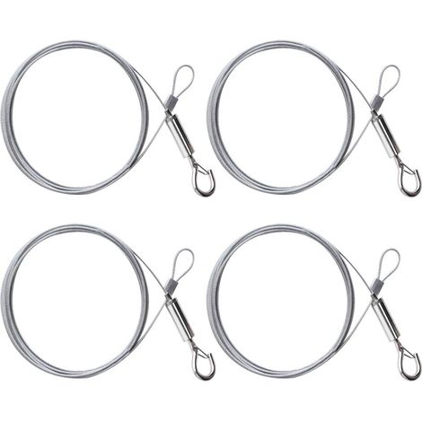 4 PCS 2M1.5MM Stainless Steel Cable Hanging Stainless Steel Cable Adjustable Metal Cable Stainless Steel Wire with Tensioner and Hooks for Clothes Lights Pictures, Loaded Max 30kg (1/5)