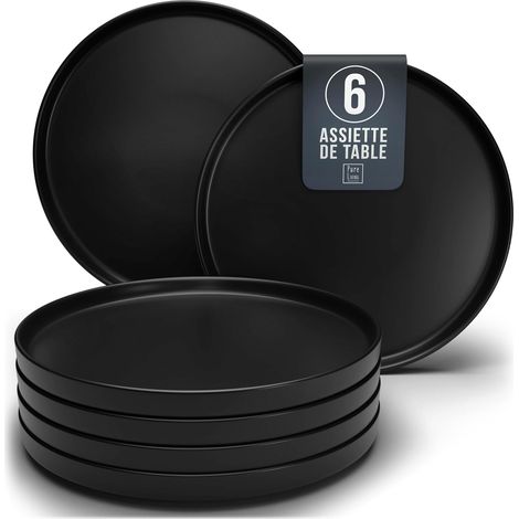 Ensemble de 6 Assiettes Plates Noires Mattes Manhattan -Teller en Grès Premium, Adaptés au Lave-vaisselle et au Micro-ondes- Élégantes Assiettes Noires pour 6 Personnes - Pure Living Urban Black (1/5)