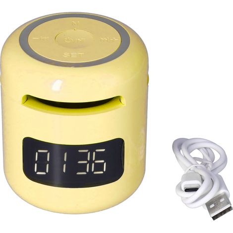 JM01 Multifunktionaler tragbarer Bluetooth-Lautsprecher mit Wecker und verstellbarem LED-Display – Gelb