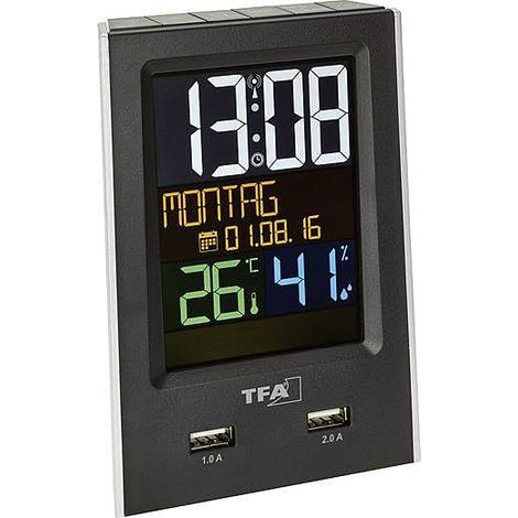[GEBRAUCHT] B-Ware Tfa 60.2537.01 Funk Wecker Alarmzeiten Uhr Alarmuhr Schwarz