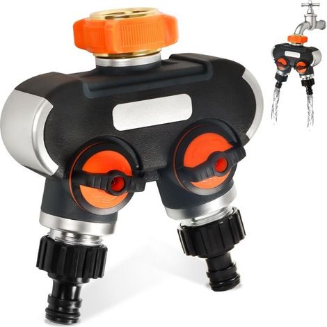 2-Wege-Verteiler – mit Absperrventil zum gleichzeitigen Anschluss von 2 Geräten, einstellbarem Wasserdurchfluss, Adapter für die Gartenbewässerung (1/5)