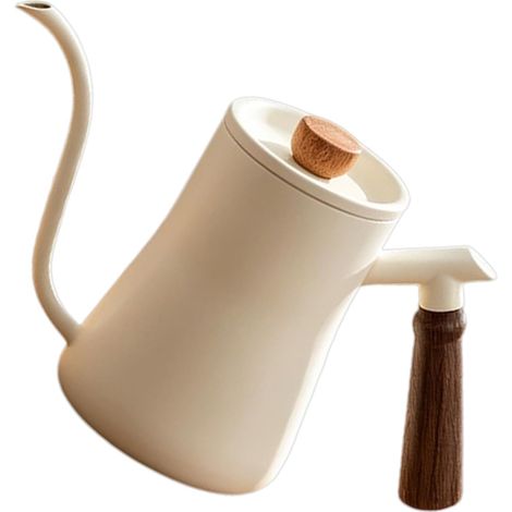 Bouilloire de brassage domestique en acier inoxydable à col de cygne avec couvercle, guidage du flux ciblé pour les tasses de d ' égouttement, poignée inclinée aspect bois, outil de comptoir, à col (1/5)