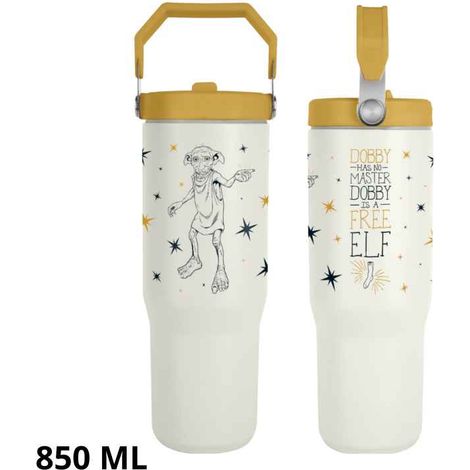 Pyramid International Harry Potter (Dobby) - Jarra de 850 ml con popote y tapa, cuerpo de acero inoxidable de doble pared, mantiene tu bebida fresca, tapa de rosca con popote de polietileno, sin BPA