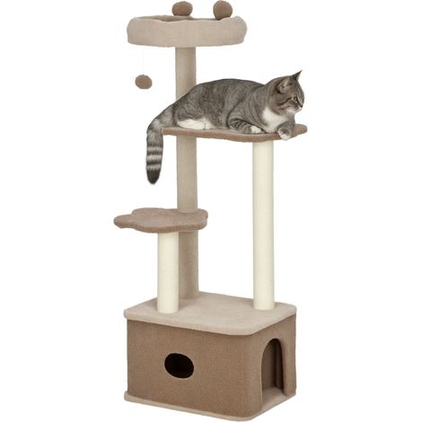 Katzenkratzbaum mit 133 cm Höhe, inklusive Nest, Plattformen, Hängeball und Jutepfosten, Kaffeebraun