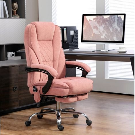 Sedia da ufficio 67x72x111-119 cm rosa in poliestere con massaggio, calore, reclinazione 135° e poggiapiedi (1/3)