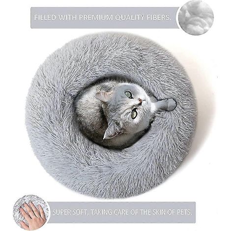Lit rond en peluche pour chat et chien, lit apaisant en forme de donut, lavable, ultra doux et (1/5)