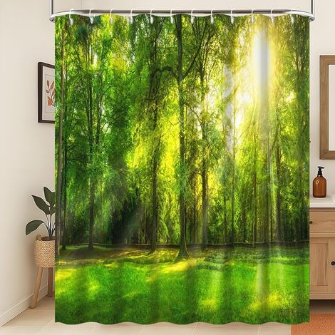 1 Rideau de douche, Motif jungle tropicale, Tissu polyester imperméable, Séchage rapide, Pour salle de bain