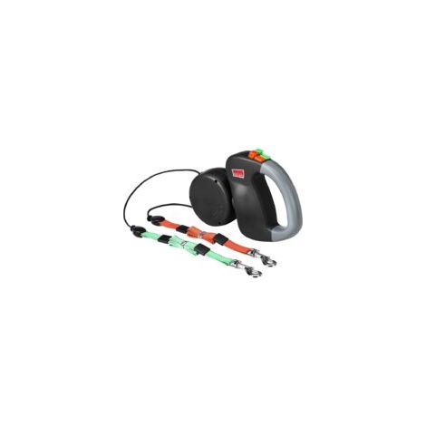 Correa doble retráctil para perros – 3 m de longitud – Material: nailon y ABS – Antienredos 360° – Para 2 perros – Crezuo