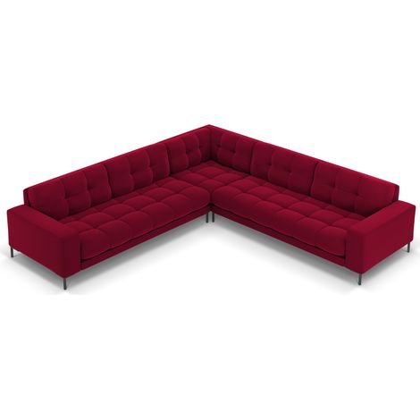 Canapé d'angle symétrique 6 places en velours rouge (1/5)