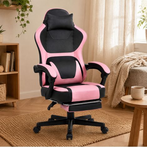 Sedia da gaming elegante e smart, con tasca posteriore, cuciture دقيقة, PVC, baby pink (1/5)