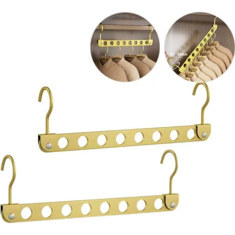 Cintre alliage aluminium, 2 pièces, double crochet rotatif 360°, pliable, doré 8 trous, penderie (1/5)