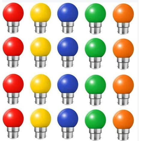 Lot de 20 ampoules led couleur b22 ampoules baïonnette 2w Rouge, Jaune, Orange, Vert, Bleu,Incassable (équivalence 20W)