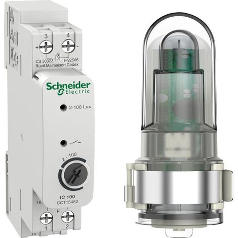 Schneider Electric – Interrupteur crépusculaire Acti9 IC100 – Capacité 2600W pour lampes à incandescence et halogènes – Mode de pose encastré – Pour bâtiments (1/4)