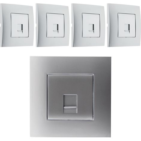 Lot de 5 prises TEL. RJ 45 cat.5 montés module large - Silver - Simplea