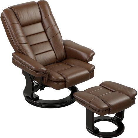 Faux Lear 135° Reclining Chair and Footstool - Brown (1/5)