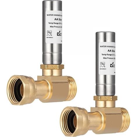 Lot de 2 pare-marteaux à eau en laiton de 1,9 cm NH avec valve d'arrêt droite, réduction du bruit, amortisseur pour machine à laver, plomberie pour plomberie de machine à laver, pour laiton C46500 (1/5)