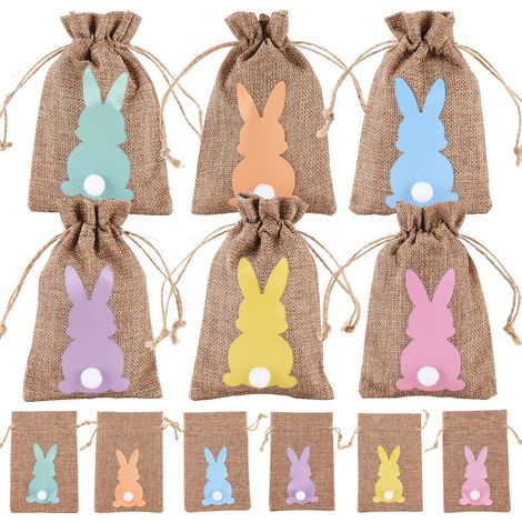 (Set mit 24 Stück, Maße: 15 x 10 cm, Material: Leinen) Aufbewahrungsbeutel für Ostereier, Geschenktüten für Süßigkeiten (1/2)