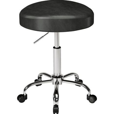 Taburete con ruedas regulable en altura, asiento giratorio 360°, PU negro DESVIAE (1/5)
