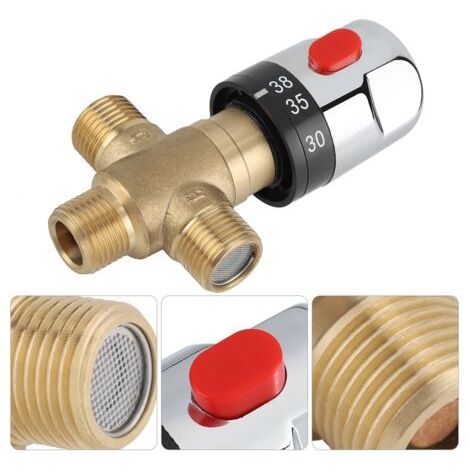 QORVA-Vanne Mélangeur Eau Chaude Froide Robinet mitigeur thermostatique en laiton solide Robinet température fixe pour lavabo Cuisine Salle de bain Toilette G1/2 35-45℃ 15mm