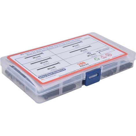 Kit d'assortiment de 200 vis et écrous hexagonaux à tête creuse avec clés pour l'industrie (acier au carbone 12.9).